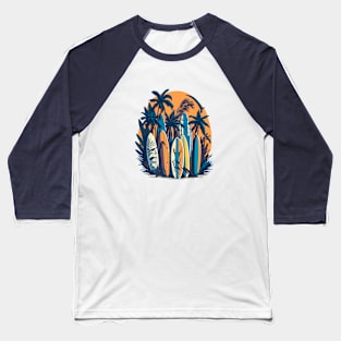 Colorful surfboards and palm trees on the beach Baseball T-Shirt